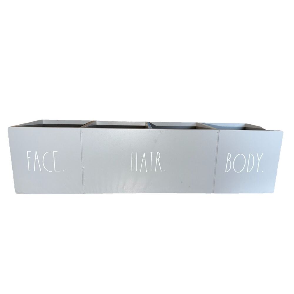 Rae Dunn Wood Bathroom 4 Compartment Organizer Tray Grey Used